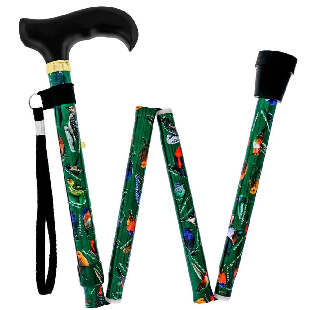Fashionable Canes American Songbird Folding Adjustable Designer Derby Walking Cane with Engraved Collar w/ SafeTbase