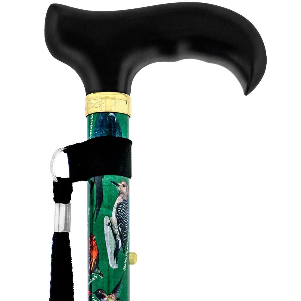 Fashionable Canes American Songbird Folding Adjustable Designer Derby Walking Cane with Engraved Collar w/ SafeTbase