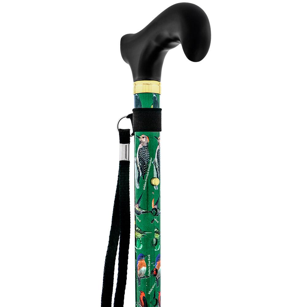 Fashionable Canes American Songbird Folding Adjustable Designer Derby Walking Cane with Engraved Collar w/ SafeTbase
