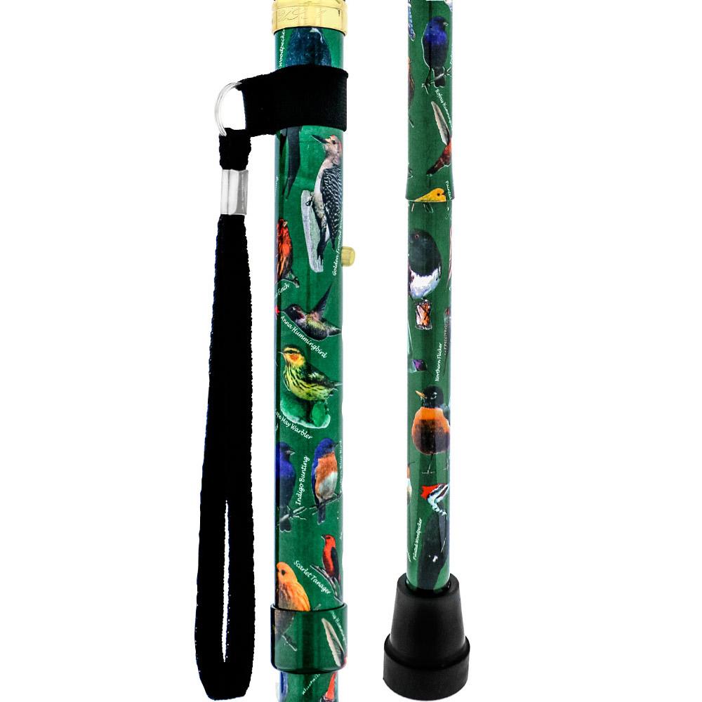 Fashionable Canes American Songbird Folding Adjustable Designer Derby Walking Cane with Engraved Collar w/ SafeTbase