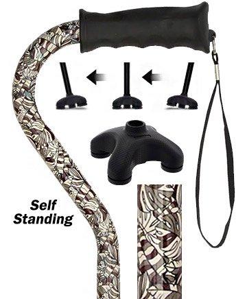 Fashionable Canes Bahama Leaf Adjustable Offset Walking Cane With Comfort Grip w/ SafeTbase