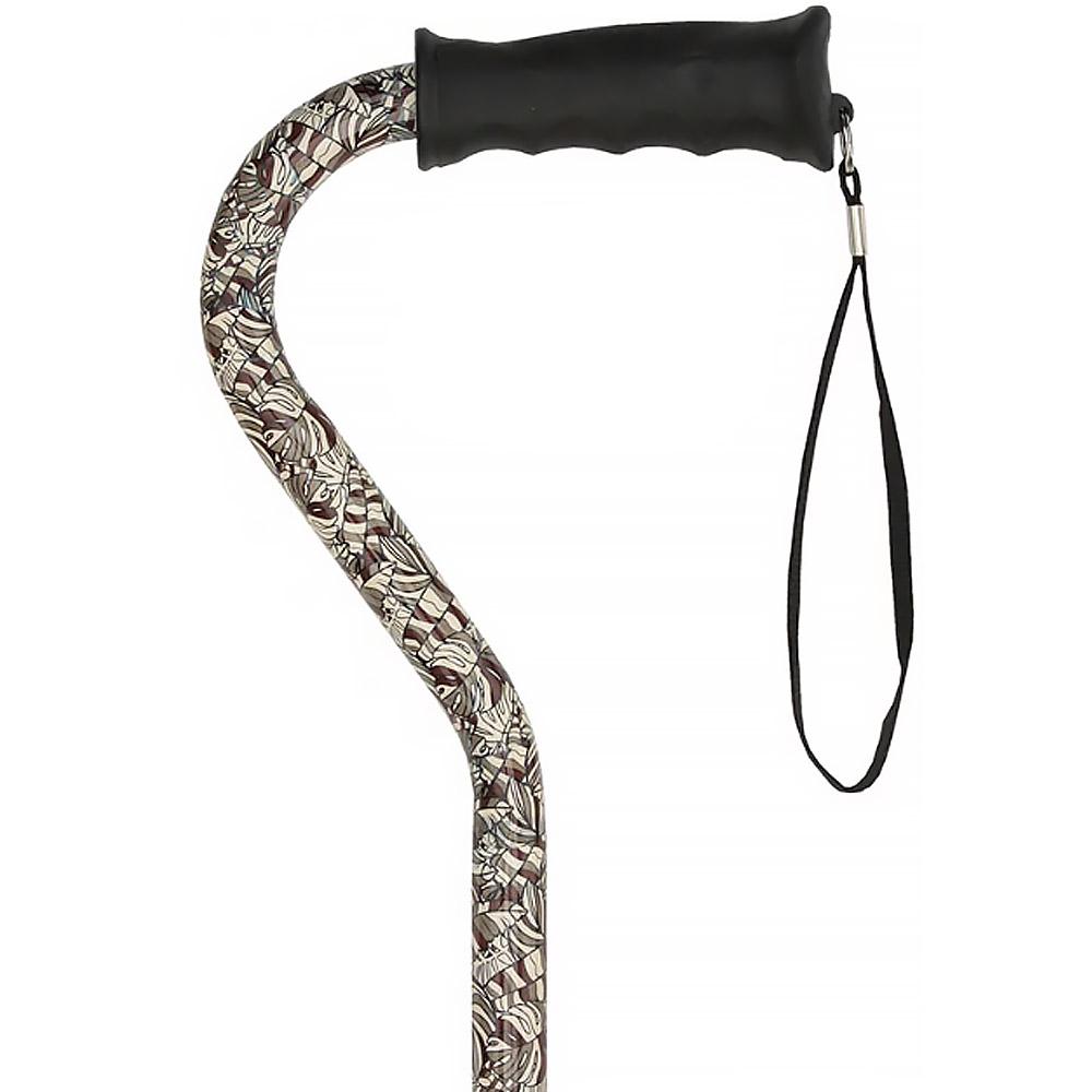 Fashionable Canes Bahama Leaf Adjustable Offset Walking Cane With Comfort Grip w/ SafeTbase