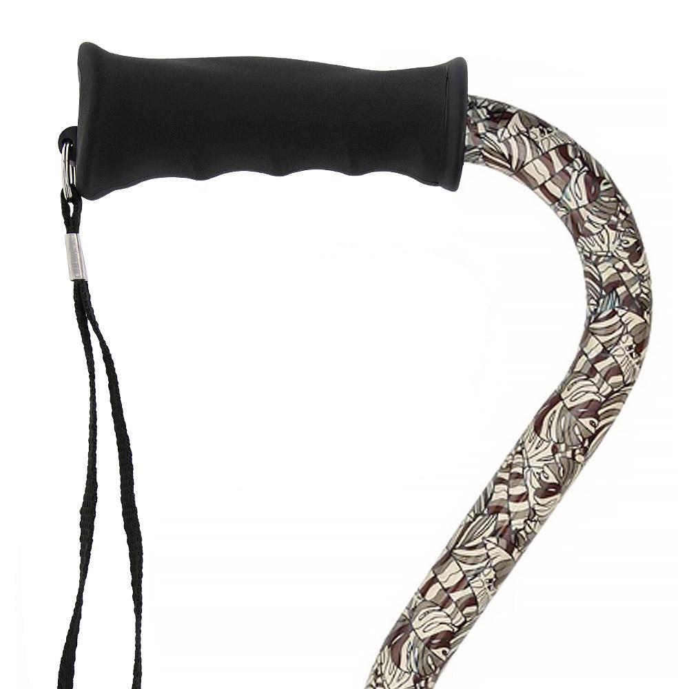 Fashionable Canes Bahama Leaf Adjustable Offset Walking Cane With Comfort Grip w/ SafeTbase