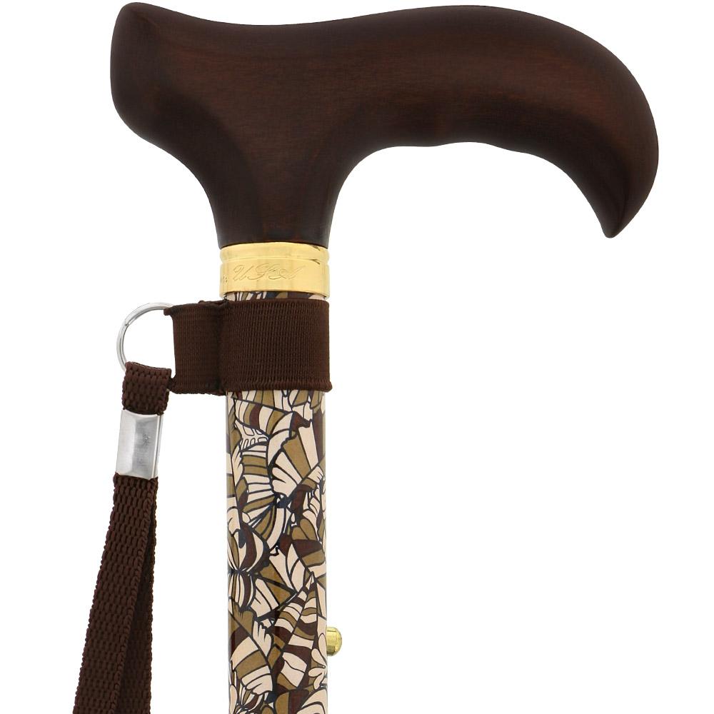 Fashionable Canes Bahama Leaf Folding Adjustable Designer Derby Walking Cane with Engraved Collar w/ SafeTbase