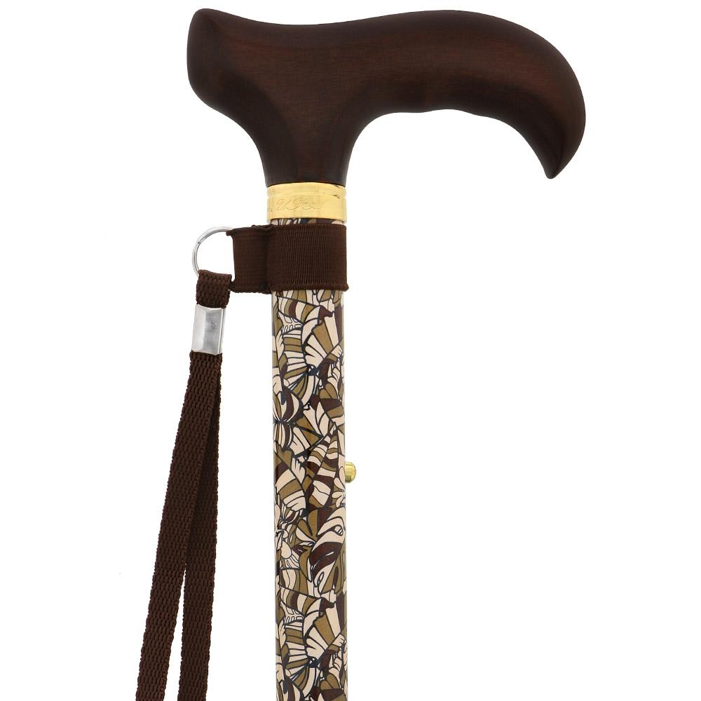 Fashionable Canes Bahama Leaf Folding Adjustable Designer Derby Walking Cane with Engraved Collar w/ SafeTbase