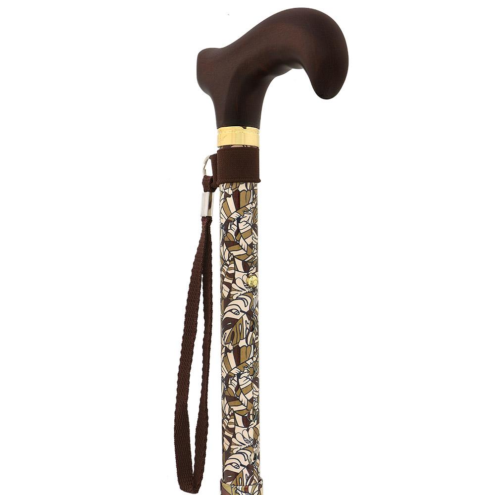 Fashionable Canes Bahama Leaf Folding Adjustable Designer Derby Walking Cane with Engraved Collar w/ SafeTbase