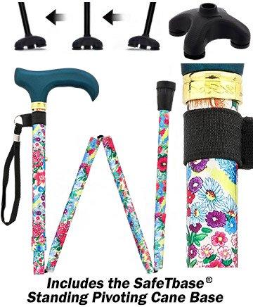 Fashionable Canes Beautiful Bouquet Adjustable Folding Cane w/ SafeTbase