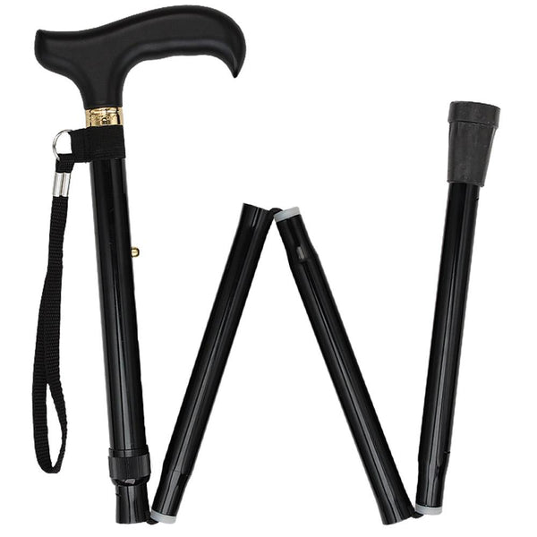 Fashionable Canes Black Adjustable Folding Derby Walking Cane w/ SafeTbase