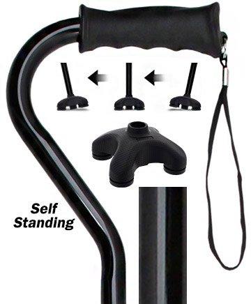Fashionable Canes Black Aluminum Adjustable Offset Walking Cane w/ SafeTbase
