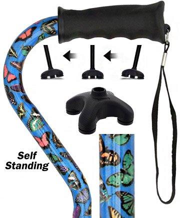 Fashionable Canes Butterfly Adjustable Offset Walking Cane With Comfort Grip w/ SafeTbase