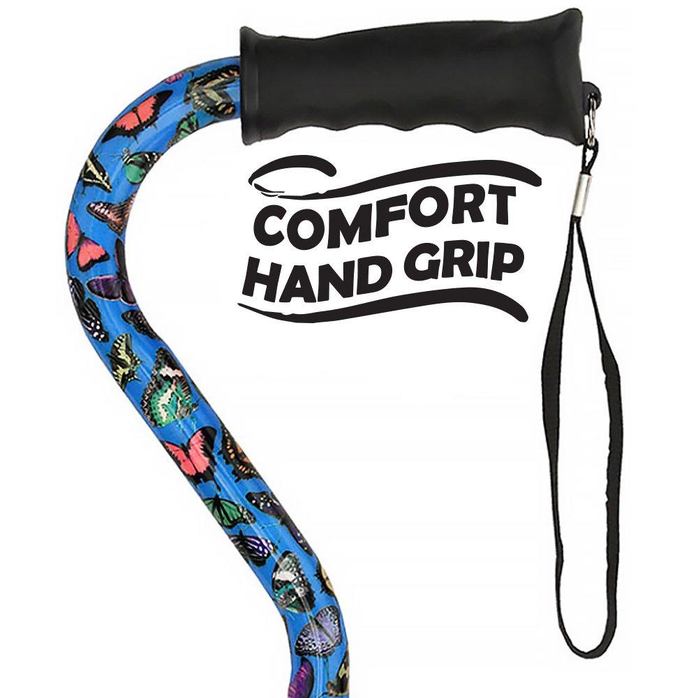Fashionable Canes Butterfly Adjustable Offset Walking Cane With Comfort Grip w/ SafeTbase