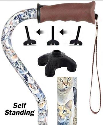 Fashionable Canes Cats Adjustable Offset Walking Cane with Comfort Grip w/ SafeTbase