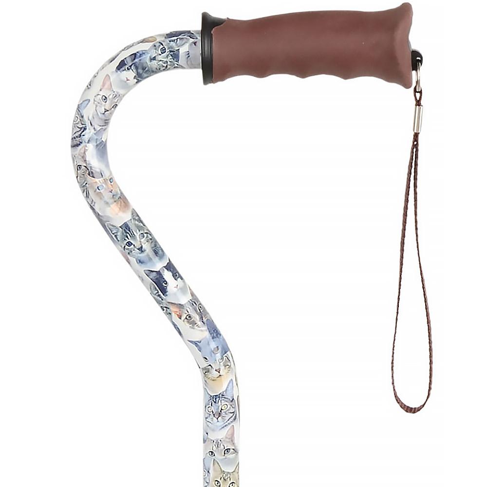 Fashionable Canes Cats Adjustable Offset Walking Cane with Comfort Grip w/ SafeTbase