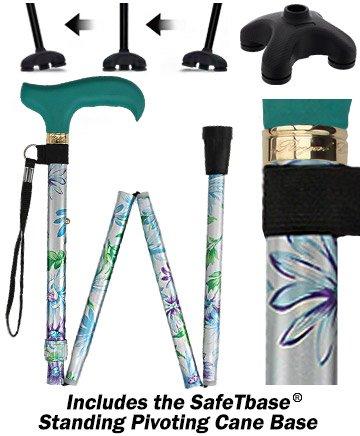 Fashionable Canes Glorious Gardens Adjustable Folding Cane w/ SafeTbase