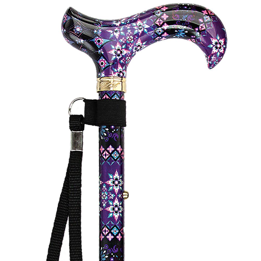 Fashionable Canes Pretty Purple Folding Adjustable Designer Derby Walking Cane with Engraved Collar w/ SafeTbase