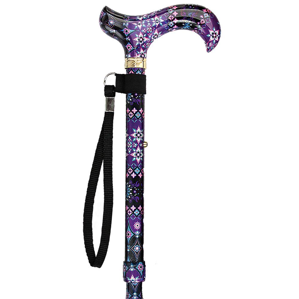 Fashionable Canes Pretty Purple Folding Adjustable Designer Derby Walking Cane with Engraved Collar w/ SafeTbase