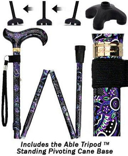 Fashionable Canes Purple Majesty Folding Adjustable Designer Derby Walking Cane with Engraved Collar w/ SafeTbase