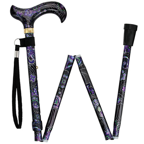 Fashionable Canes Purple Majesty Folding Adjustable Designer Derby Walking Cane with Engraved Collar w/ SafeTbase