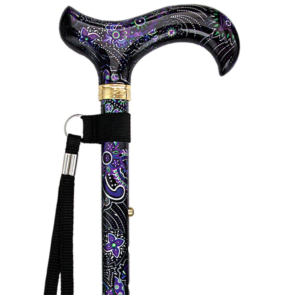 Fashionable Canes Purple Majesty Folding Adjustable Designer Derby Walking Cane with Engraved Collar w/ SafeTbase
