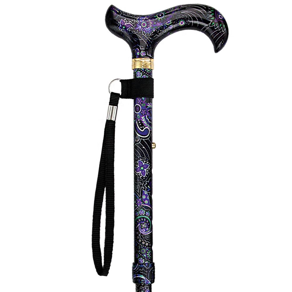 Fashionable Canes Purple Majesty Folding Adjustable Designer Derby Walking Cane with Engraved Collar w/ SafeTbase