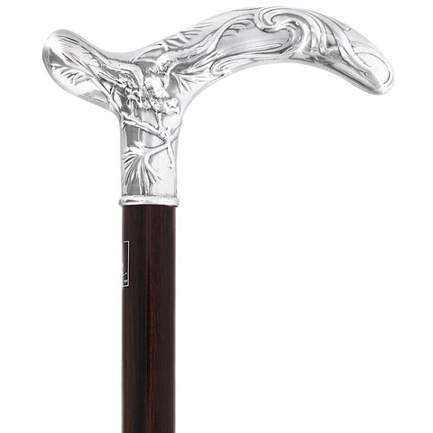 Fayet Silver Plated Birds of a Feather Derby Walking Cane with Stamina Wood Shaft