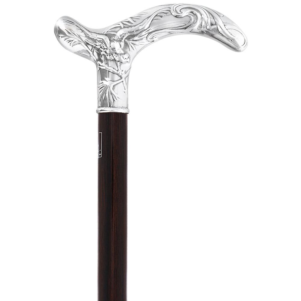 Fayet Silver Plated Birds of a Feather Derby Walking Cane with Stamina Wood Shaft