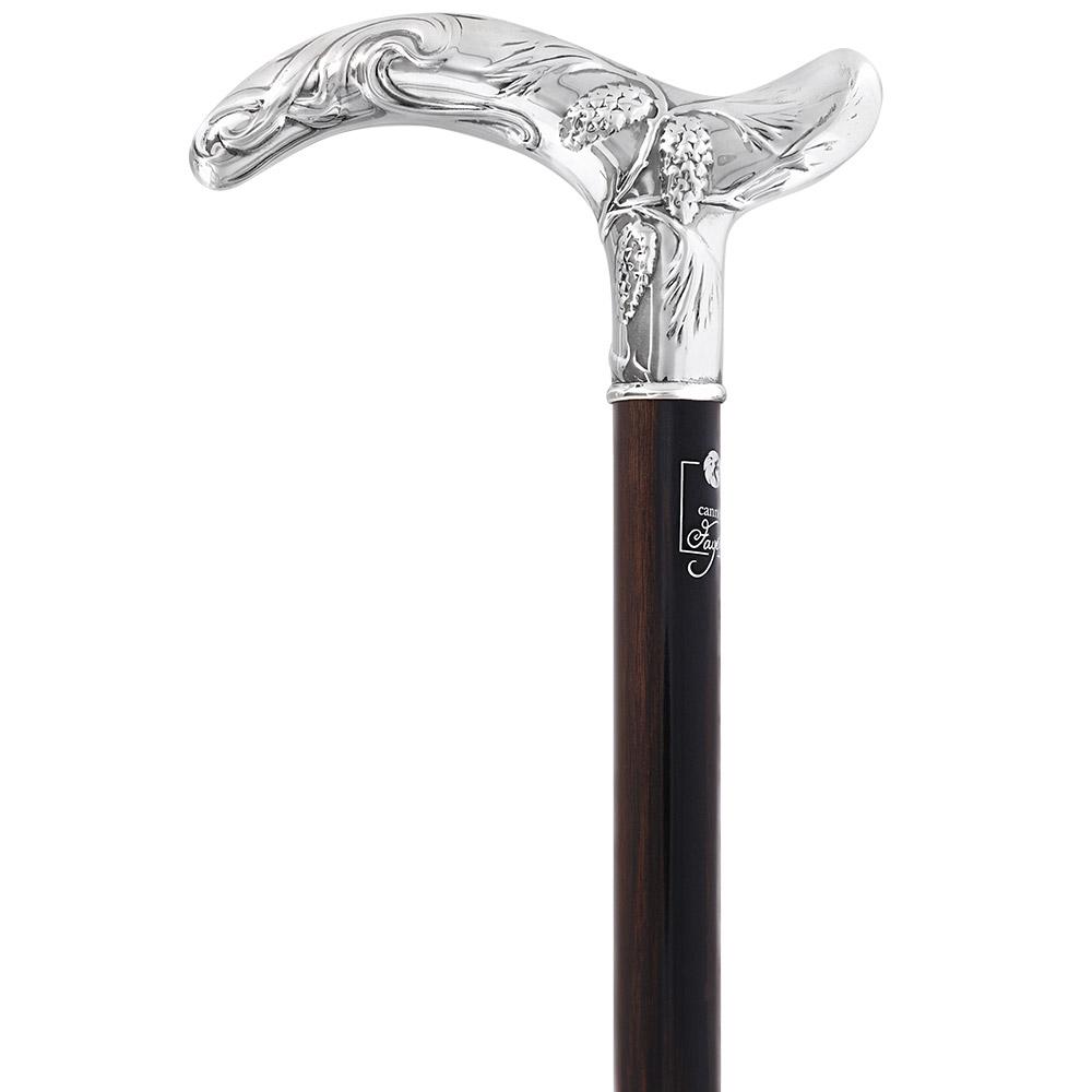 Fayet Silver Plated Birds of a Feather Derby Walking Cane with Stamina Wood Shaft