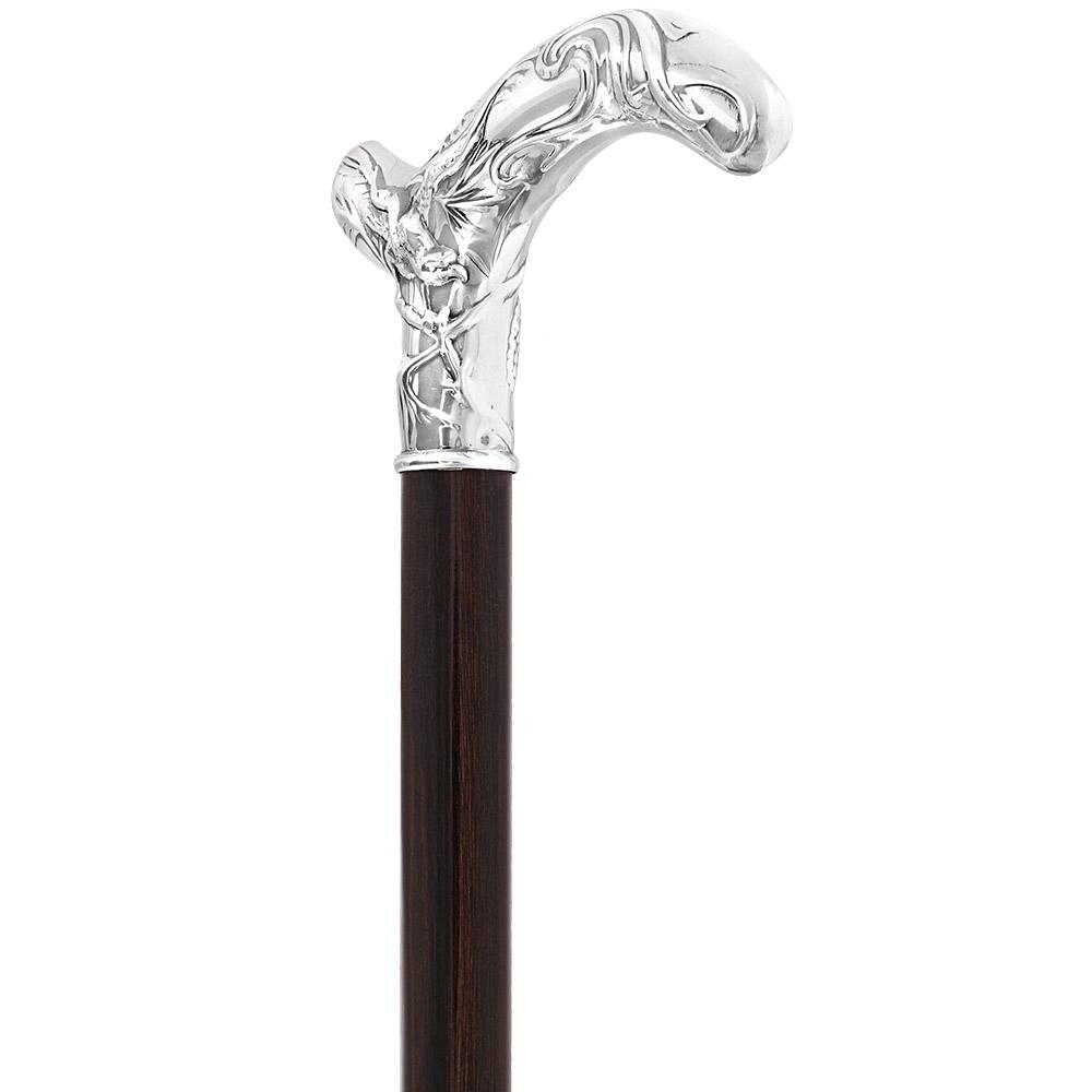 Fayet Silver Plated Birds of a Feather Derby Walking Cane with Stamina Wood Shaft