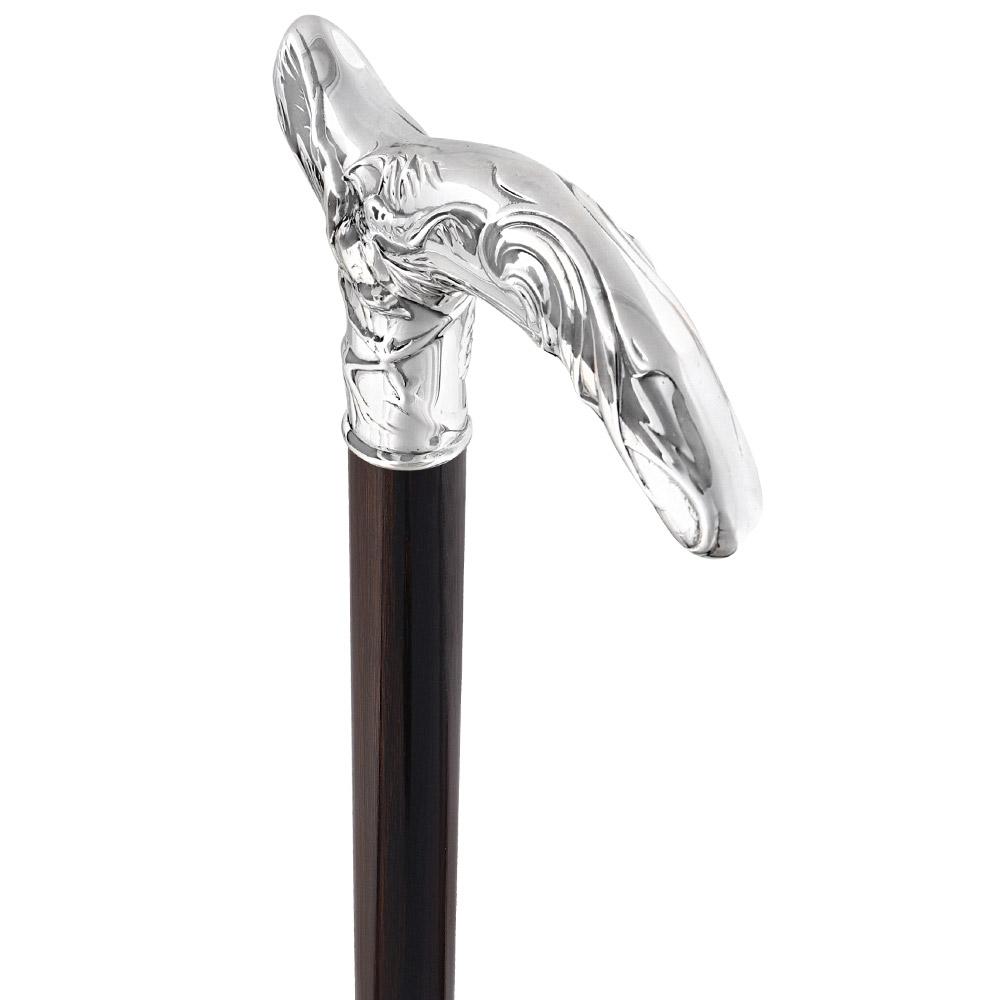Fayet Silver Plated Birds of a Feather Derby Walking Cane with Stamina Wood Shaft