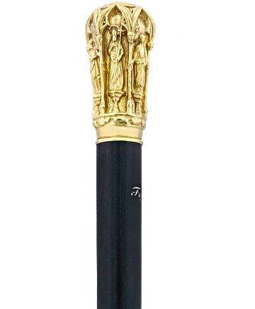 Fayet 14 K Gold Roman Cathedral Antique Reproduction Knob Handle Walking Stick With Stamina Wood Shaft