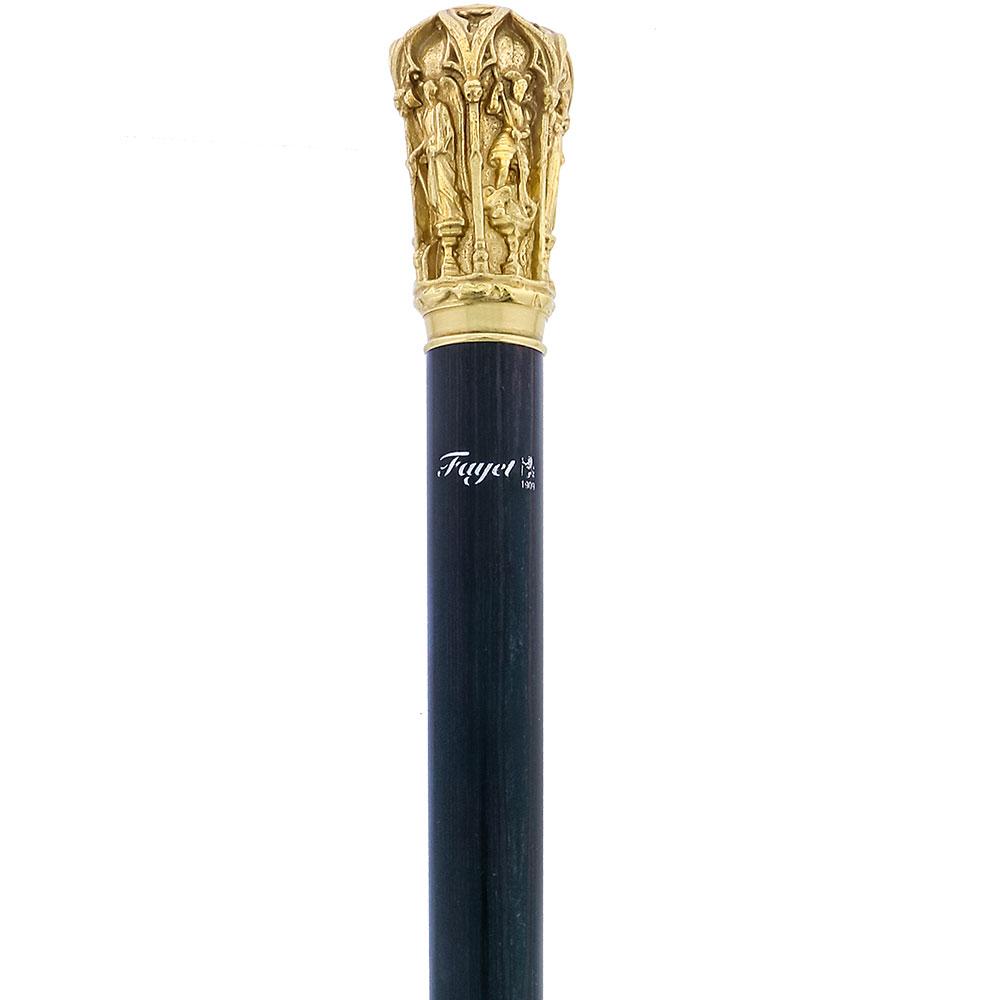 Fayet 14 K Gold Roman Cathedral Antique Reproduction Knob Handle Walking Stick With Stamina Wood Shaft