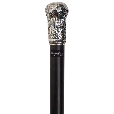 Fayet Museum Replica Silver Plated Sculptured Knob Handle Cane With Stamina Wood Shaft