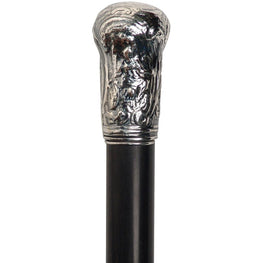 Fayet Museum Replica Silver Plated Sculptured Knob Handle Cane With Stamina Wood Shaft