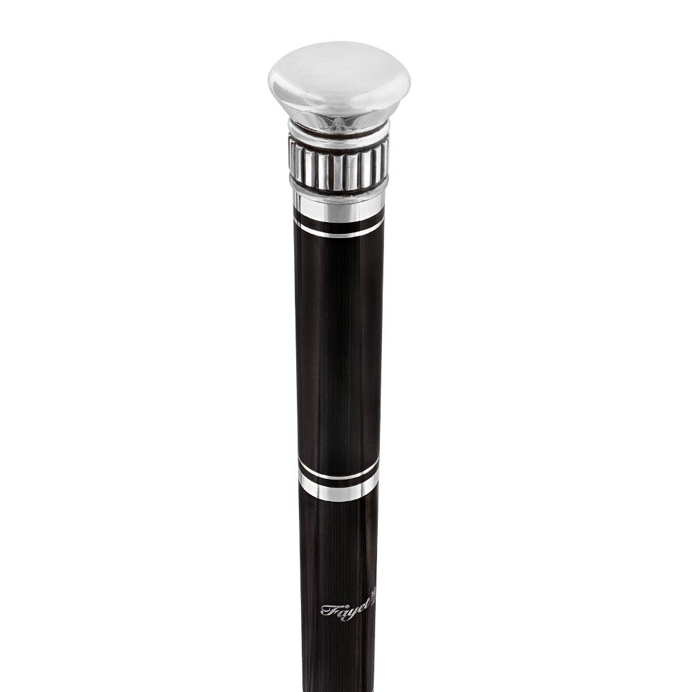 Fayet Flask Tippling Stick w/ Silver Plated Knob & 3-Piece Ebony Wood Veener Black Carbon Fiber Shaft