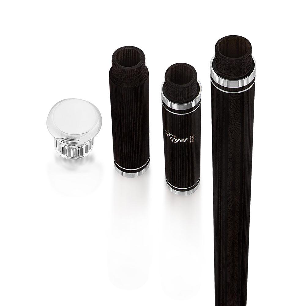 Fayet Flask Tippling Stick w/ Silver Plated Knob & 3-Piece Ebony Wood Veener Black Carbon Fiber Shaft