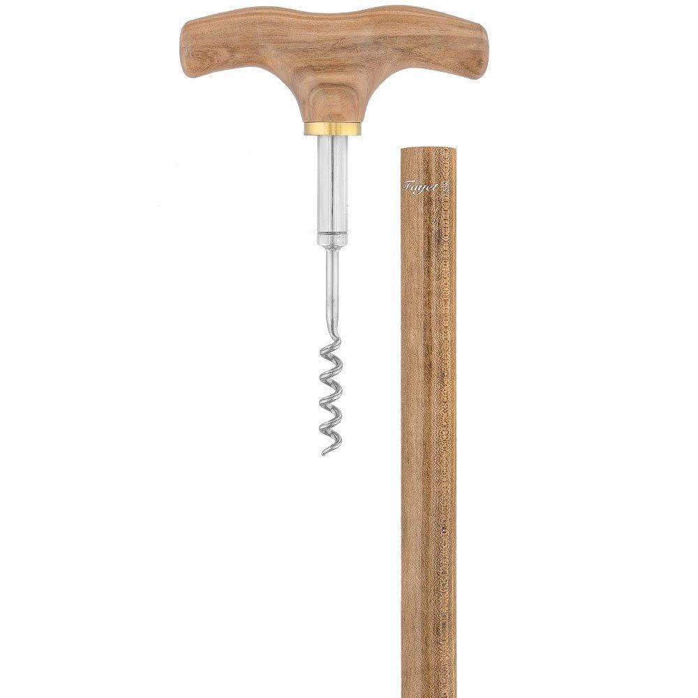 Fayet Corkscrew Cane Olivewood T Handle With Scorched Maple Wood Shaft