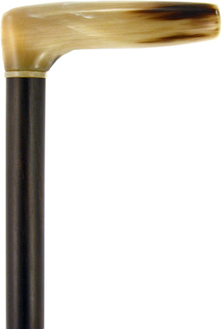 Fayet L Shape Blonde Horn Derby Walking Cane With Ebony Wood Shaft And Brass Collar