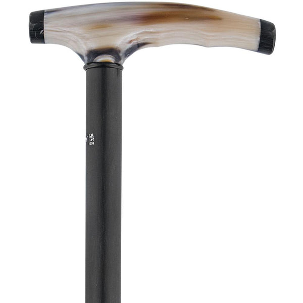 Fayet Two Tone Blonde Horn Fritz Walking Cane With Ebony Wood Shaft