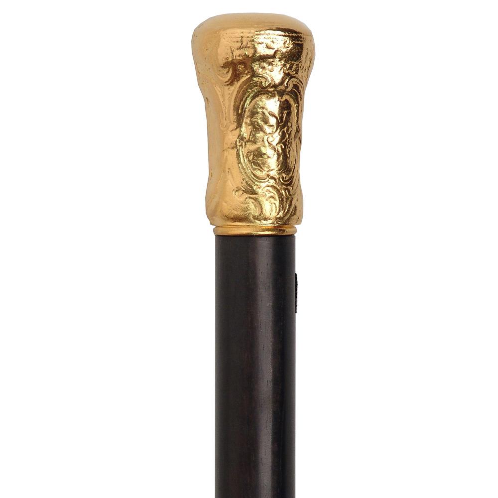 Fayet 14 K Gold Plated Early European Art Reproduction Knob Handle Walking Stick With Stamina Wood Shaft