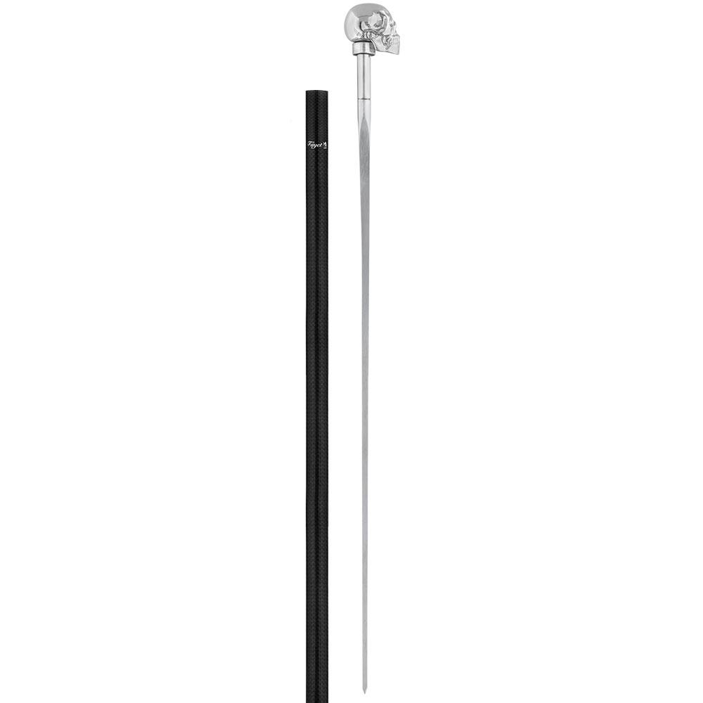Fayet Chrome Skull Handle Sword Walking Stick with Carbon Fiber Shaft