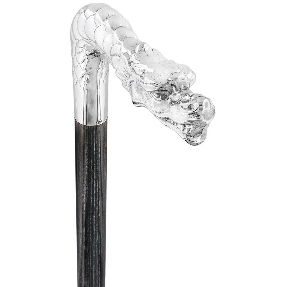 Fayet Dragon Cane Silver Plated Fritz Handle w/ Carbon Fiber Shaft