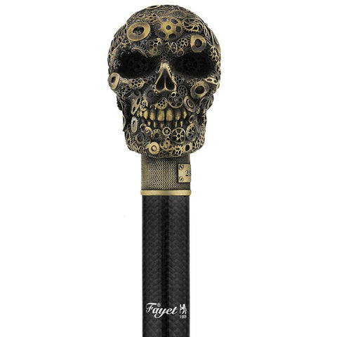 Fayet Steampunk Gears & Skull Cane w/ Carbon Fiber Shaft (Designed by 2 Saints in Paris)