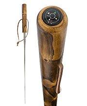 Fayet Brown Natural Chestnut Wood Sword-Gadget Hiking Staff w/ Compass