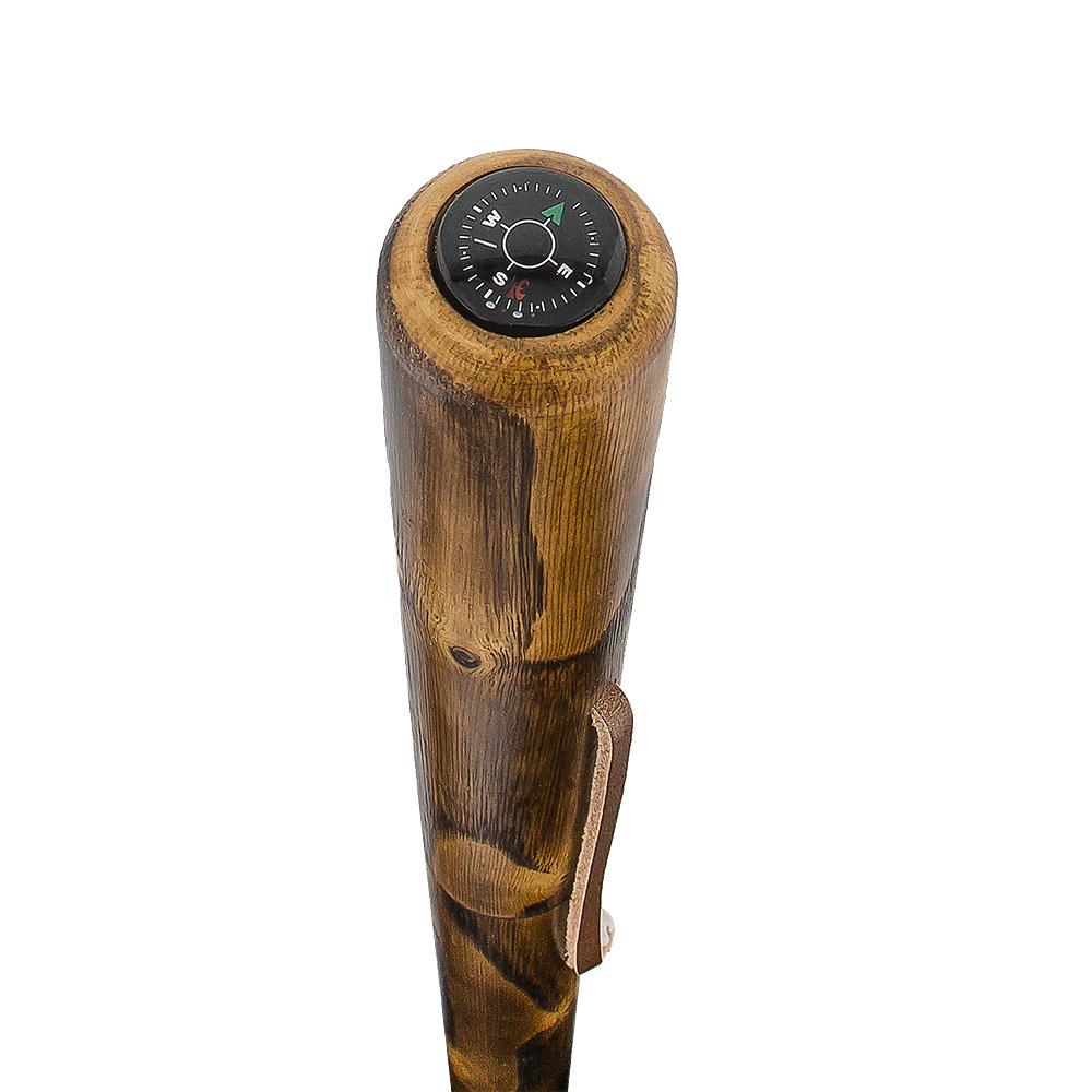Brown Natural Chestnut Wood Sword-Gadget Hiking Staff w/ Compass
