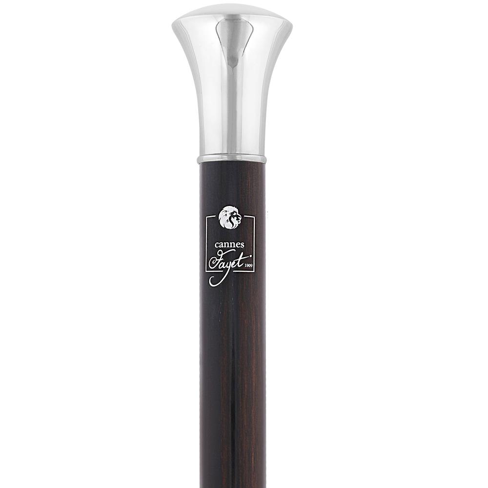 Fayet Silver Plated Sword-Gadget Flat Handle Walking Stick With Macassar Carbon Fiber Shaft