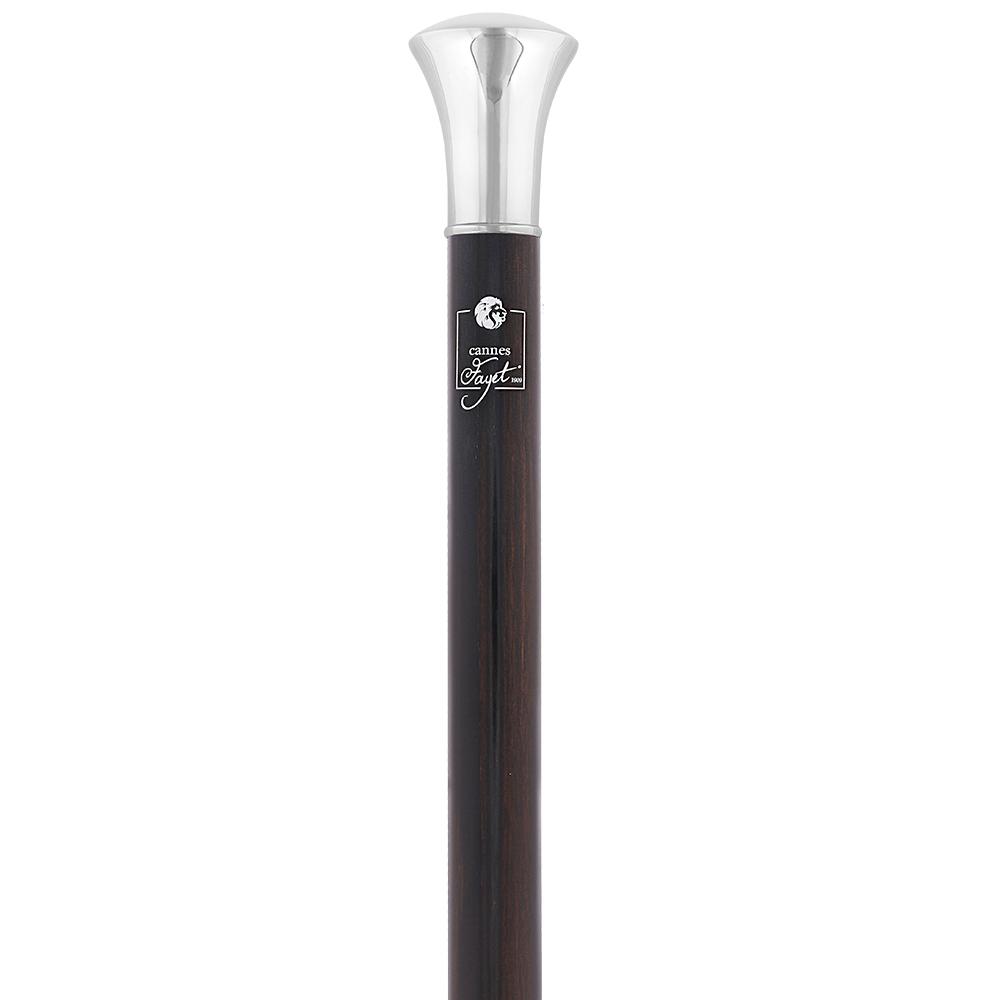 Fayet Silver Plated Sword-Gadget Flat Handle Walking Stick With Macassar Carbon Fiber Shaft