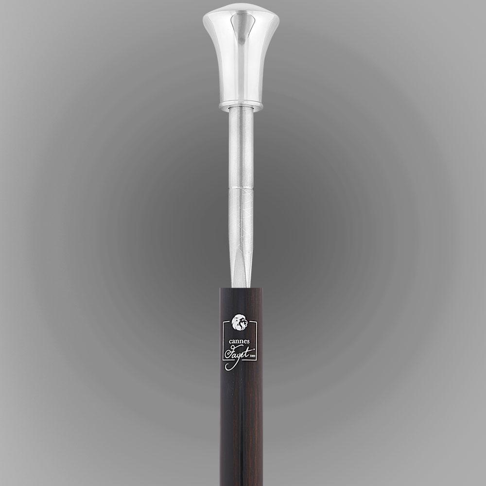 Fayet Silver Plated Sword-Gadget Flat Handle Walking Stick With Macassar Carbon Fiber Shaft