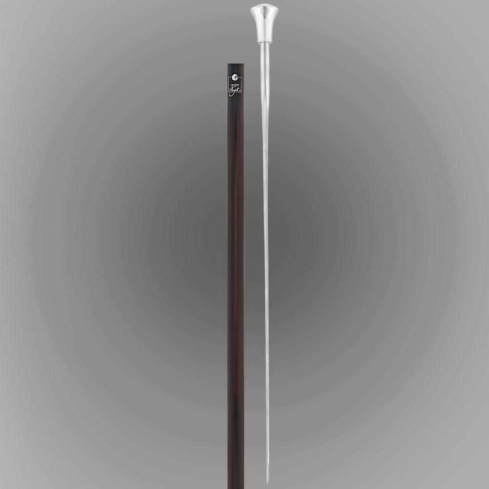 Fayet Silver Plated Sword-Gadget Flat Handle Walking Stick With Macassar Carbon Fiber Shaft