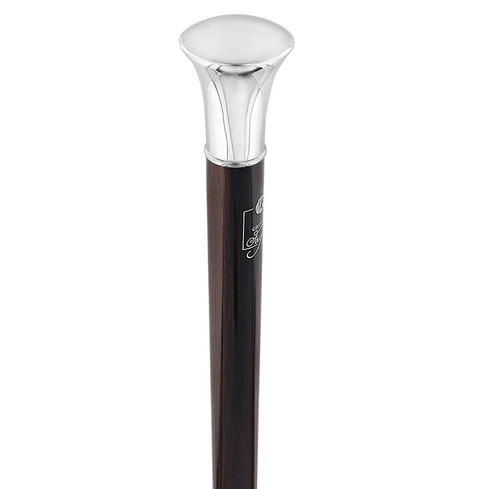 Fayet Silver Plated Sword-Gadget Flat Handle Walking Stick With Macassar Carbon Fiber Shaft