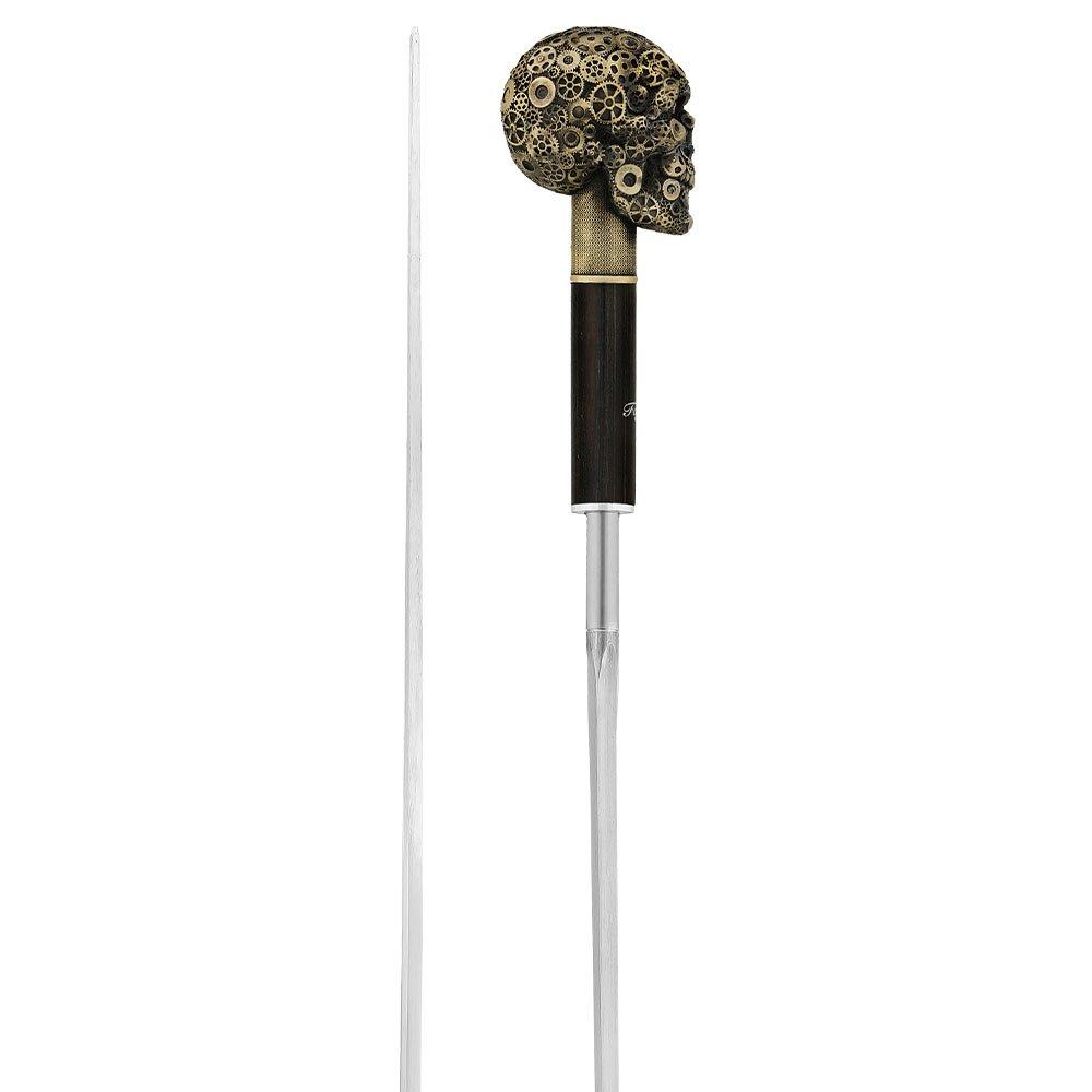 Fayet Steampunk Gears & Sword Cane w/ Black Stamina Wood Shaft (Designed by 2 Saints in Paris)